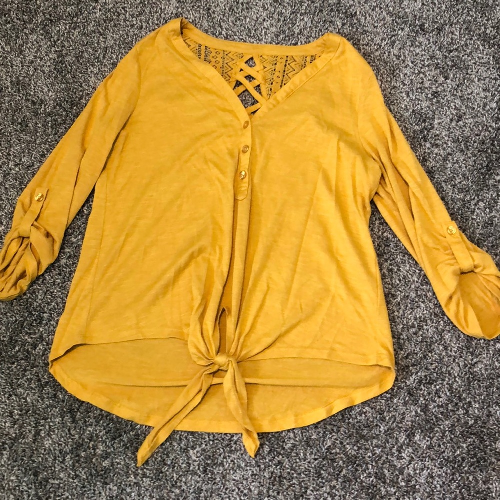 Yellow Lace Back Tie Shirt